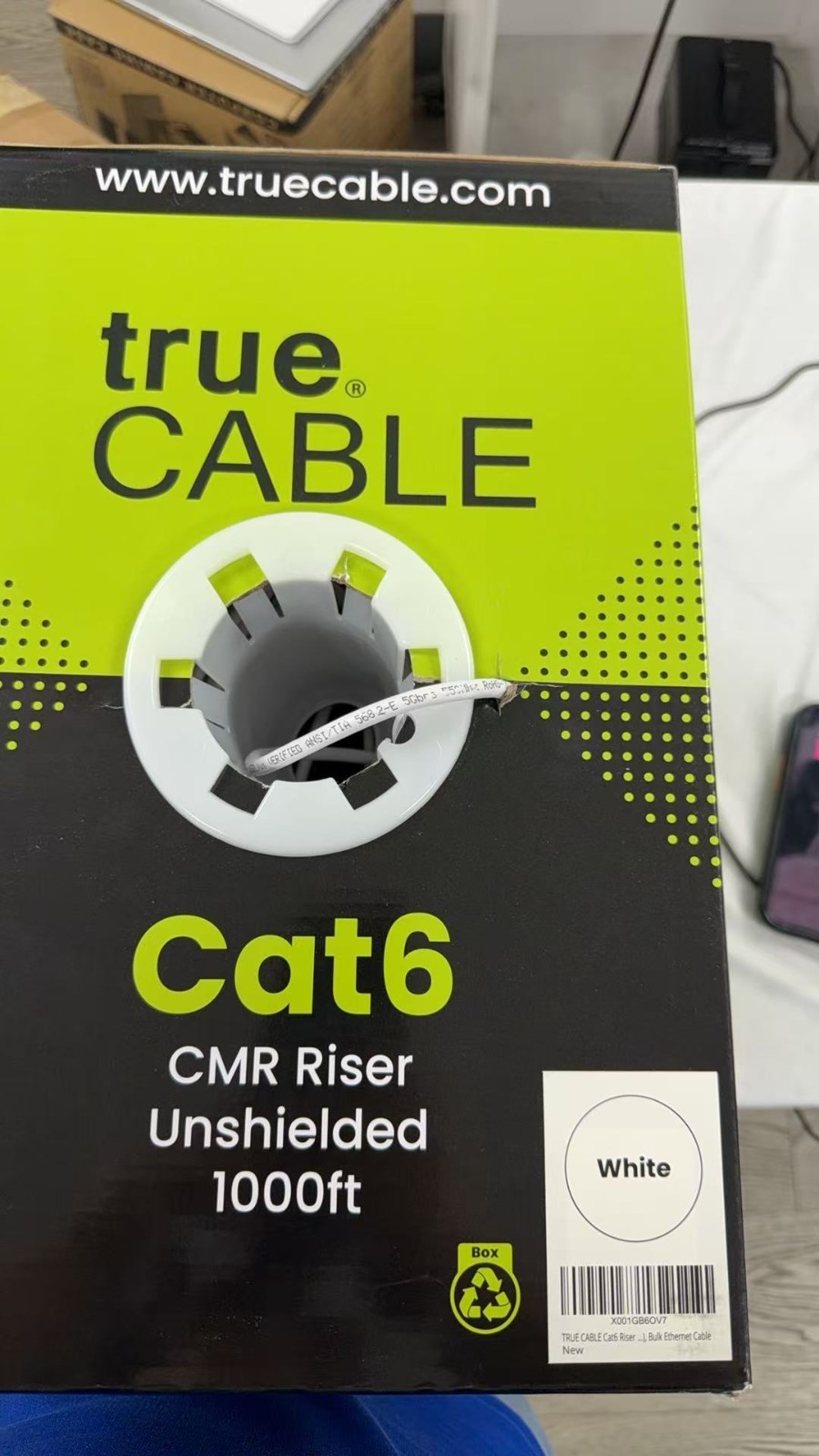 trueCABLE Cat6 CMR Riser Ethernet Cable – Approx. 800ft – White – Used