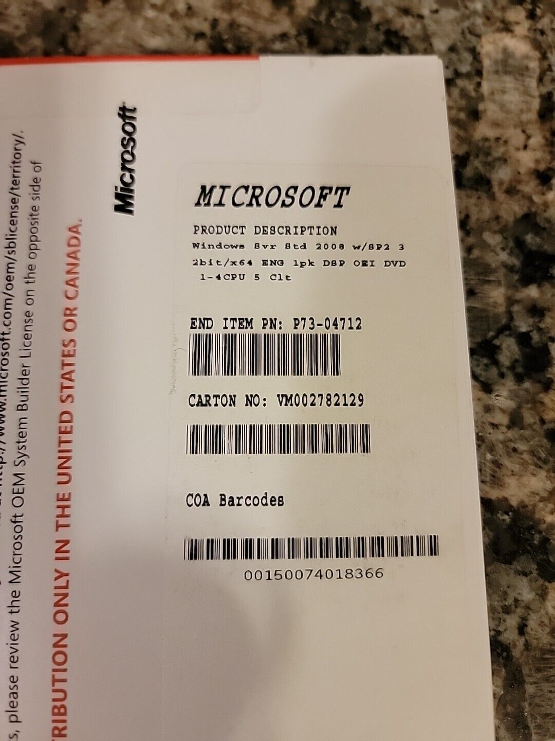 Microsoft Server 2008 Std With SP2 And 5 CALs