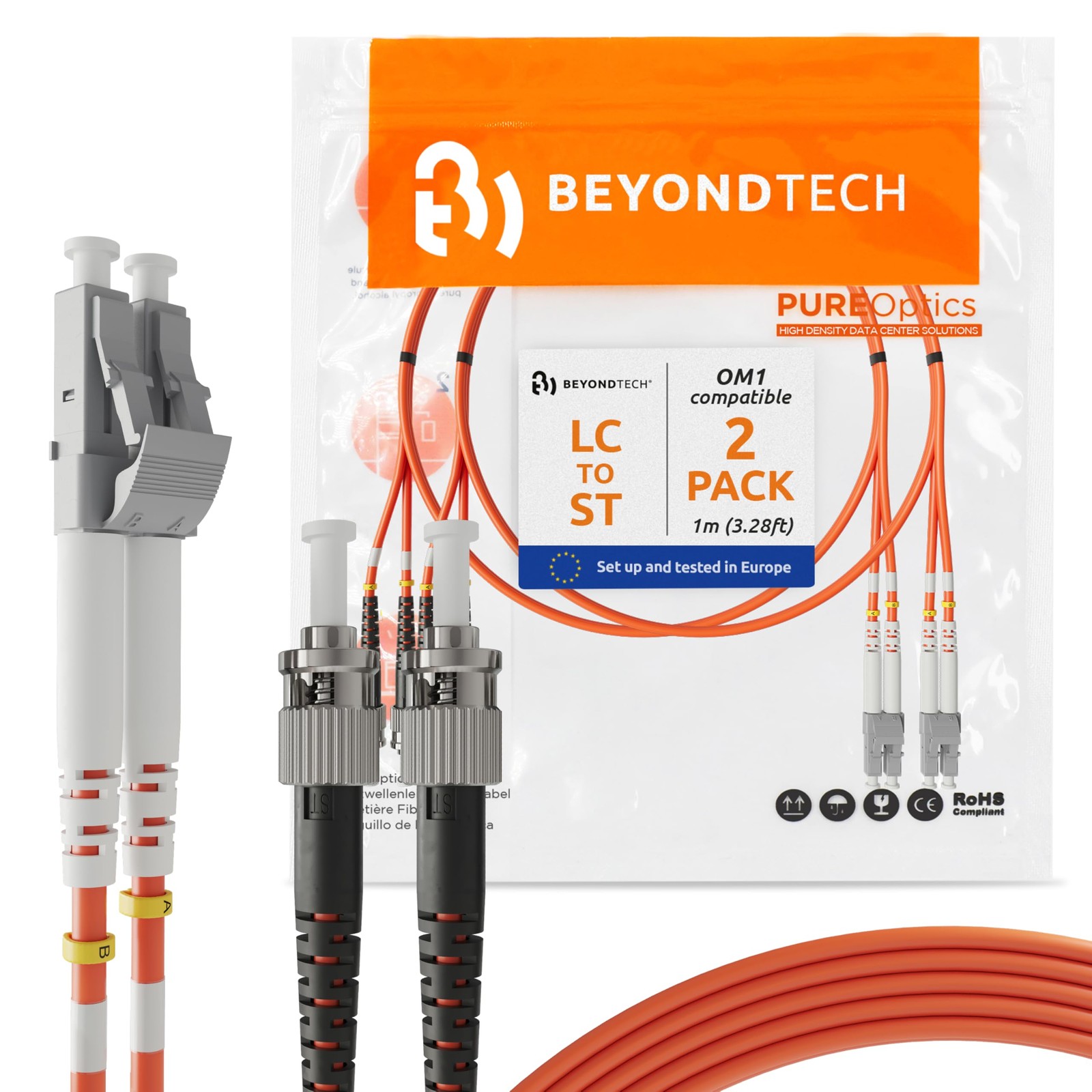 2 PCS 1m 3.28ft LC to ST Fiber Patch Cable UPC Multimode Duplex 62.5/125m