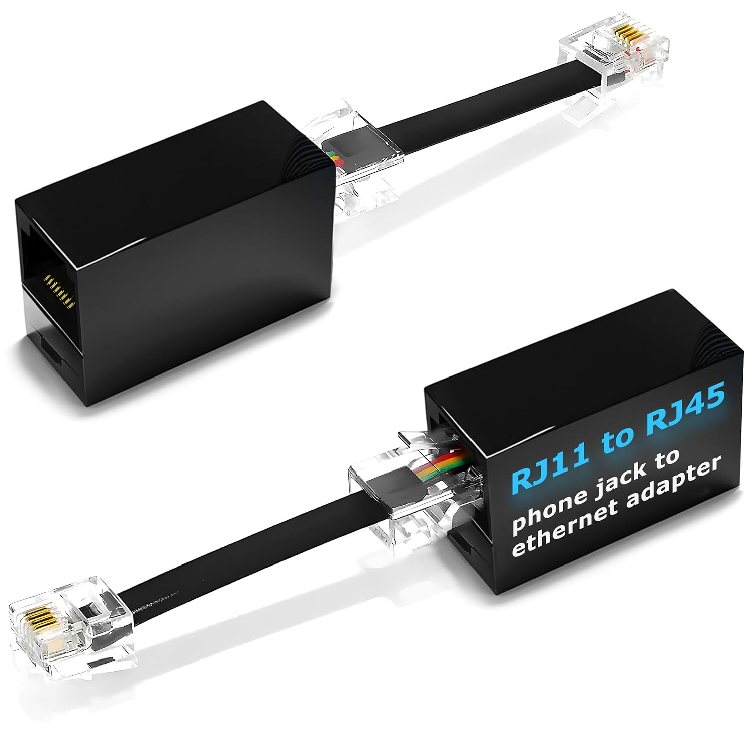 2-Pack RJ11 to RJ45 Adapter Phone Line to Ethernet – RJ45 Female to RJ11 Male fo