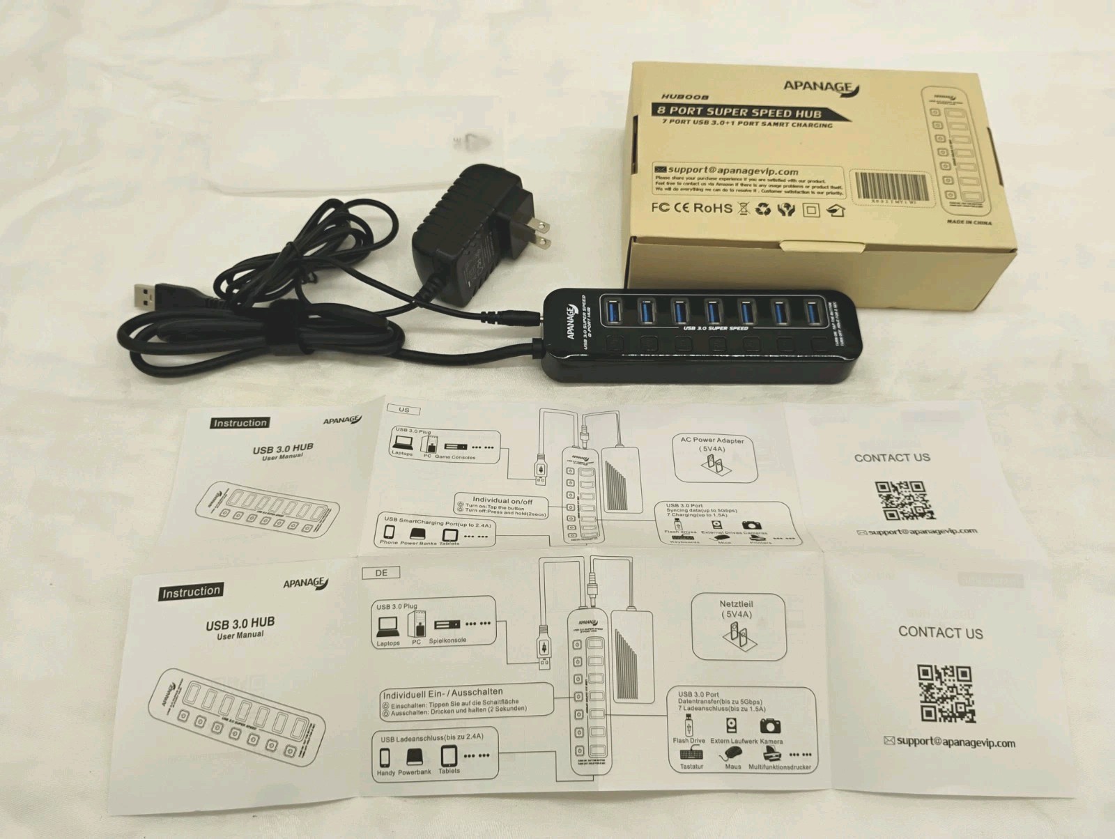 USB 3.0 Hub, 8 Port USB 3.0 Hub Splitter with 7 Data Ports and 1 Charger   TF