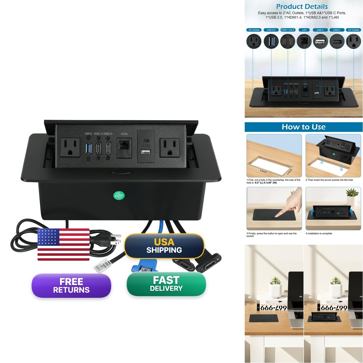 WHXGG Table Pop Up Outlet, Desktop Pop Up Socket Center Countertop Socket