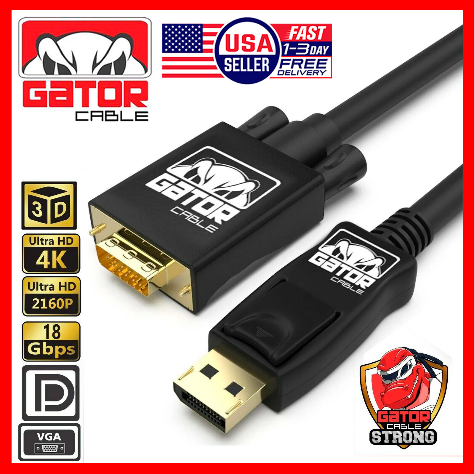 DisplayPort to VGA Cable Adapter Converter Video HDTV PC Monitor Desktop Laptop