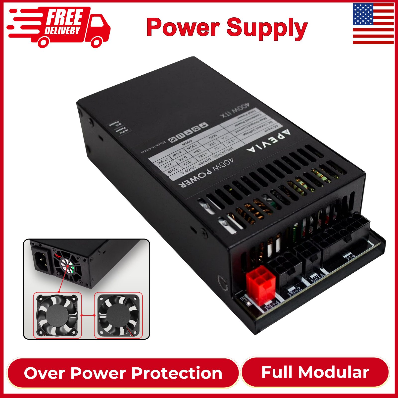 ITX-PFC400W Mini ITX/Flex ATX / 1U 400W Fully Modular Power Supply, Full Range