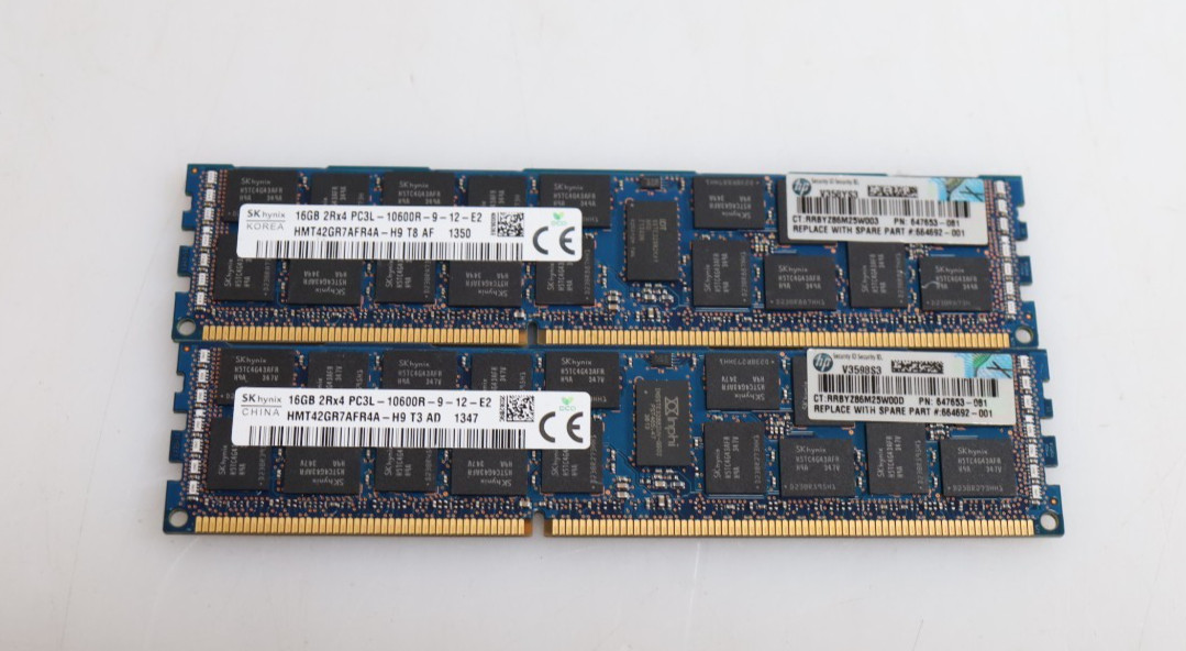 Lot 2x 16GB (32GB) SK Hynix HMT42GR7AFR4A-H9 T3 AD PC3L-10600R Server Memory