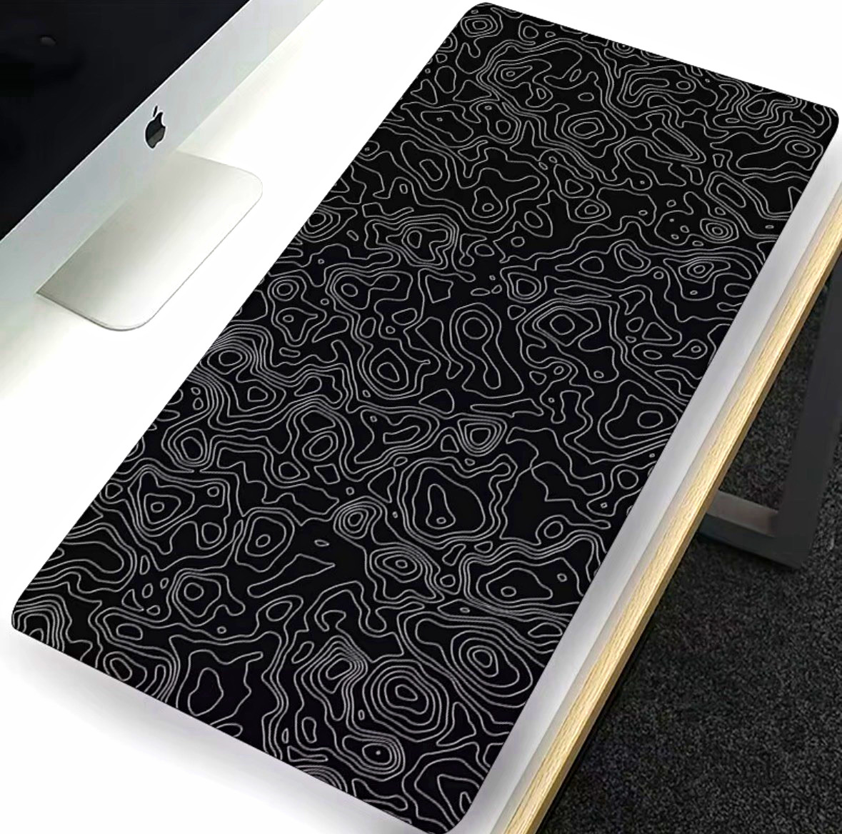 Topographic Contour Pattern Desk Mouse Pad / Desk Mat, Black Gray