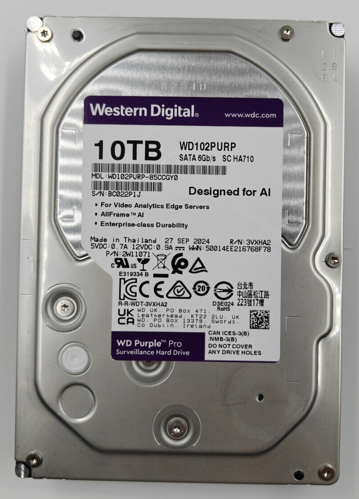 WD Purple Pro WD102PURP 10TB 7200 RPM 256MB Cache SATA 6.0Gb/s 3.5" BARELY USED