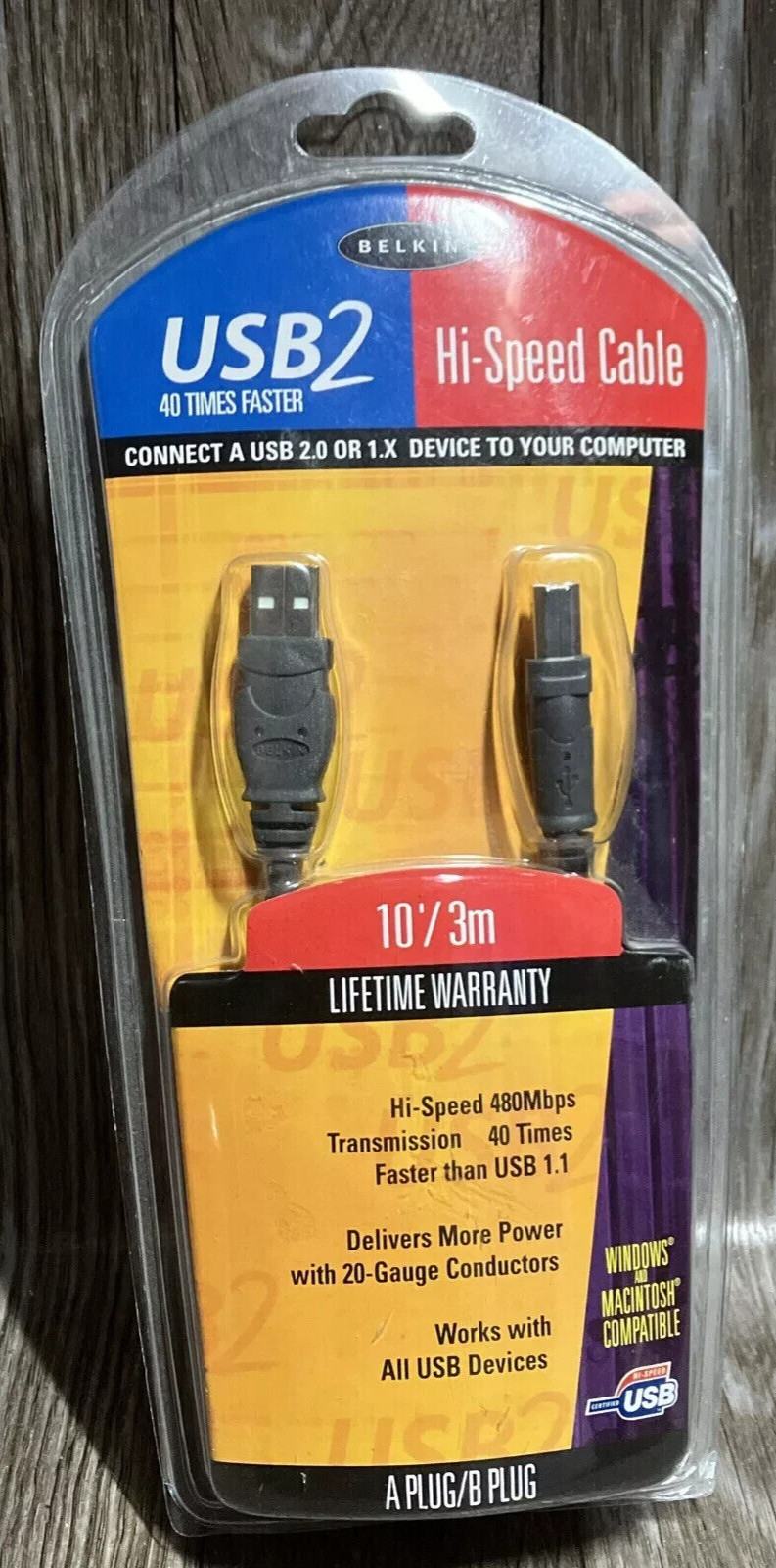 NEW BELKIN Printer Cable USB 2 High-Speed 2.0 Cable 10 FEET USB A Plug to B Plu