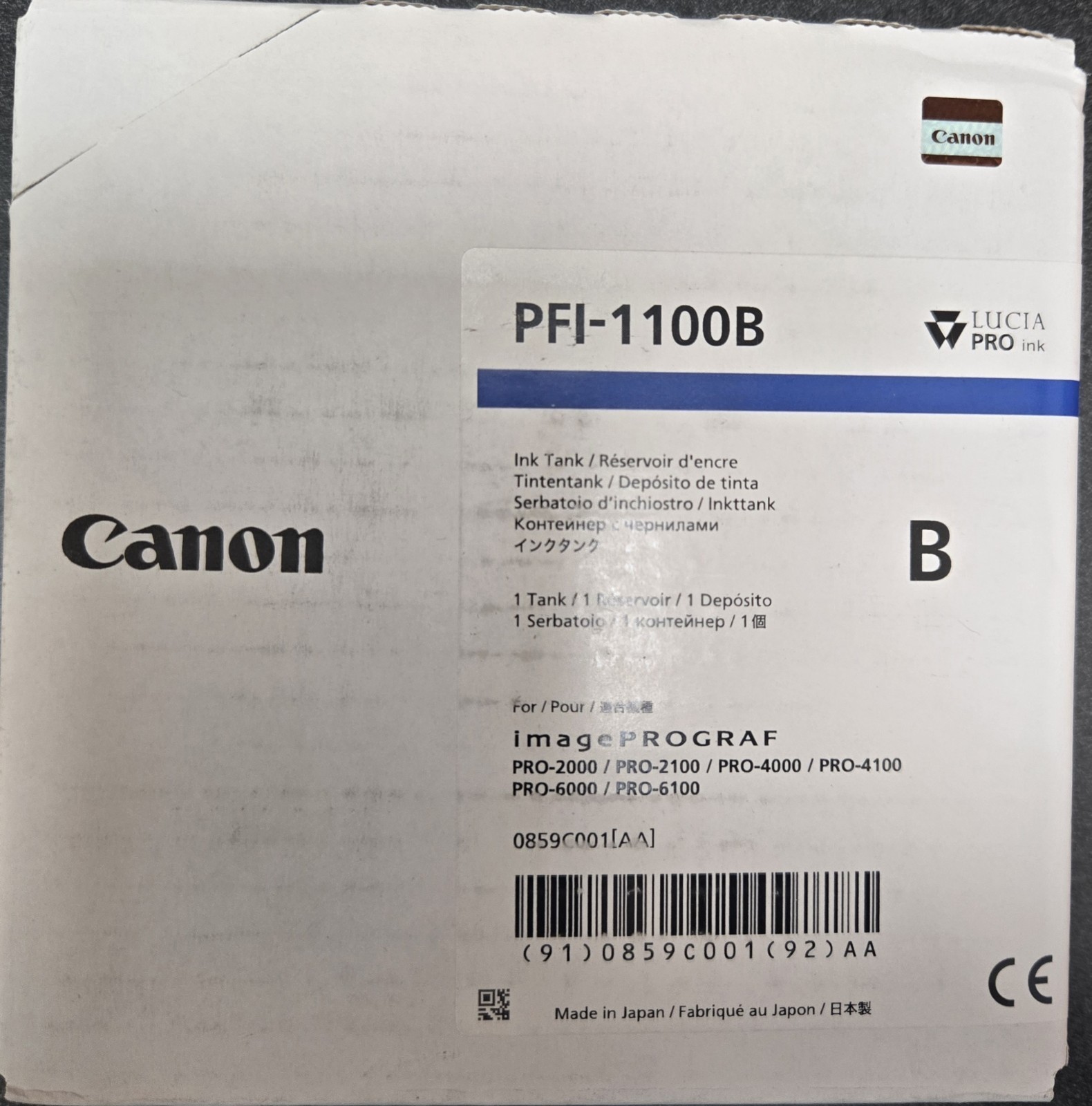 Canon Lucia Pro Pfi-1100 B Ink Cartridge - Blue - Inkjet (0859c001aa)