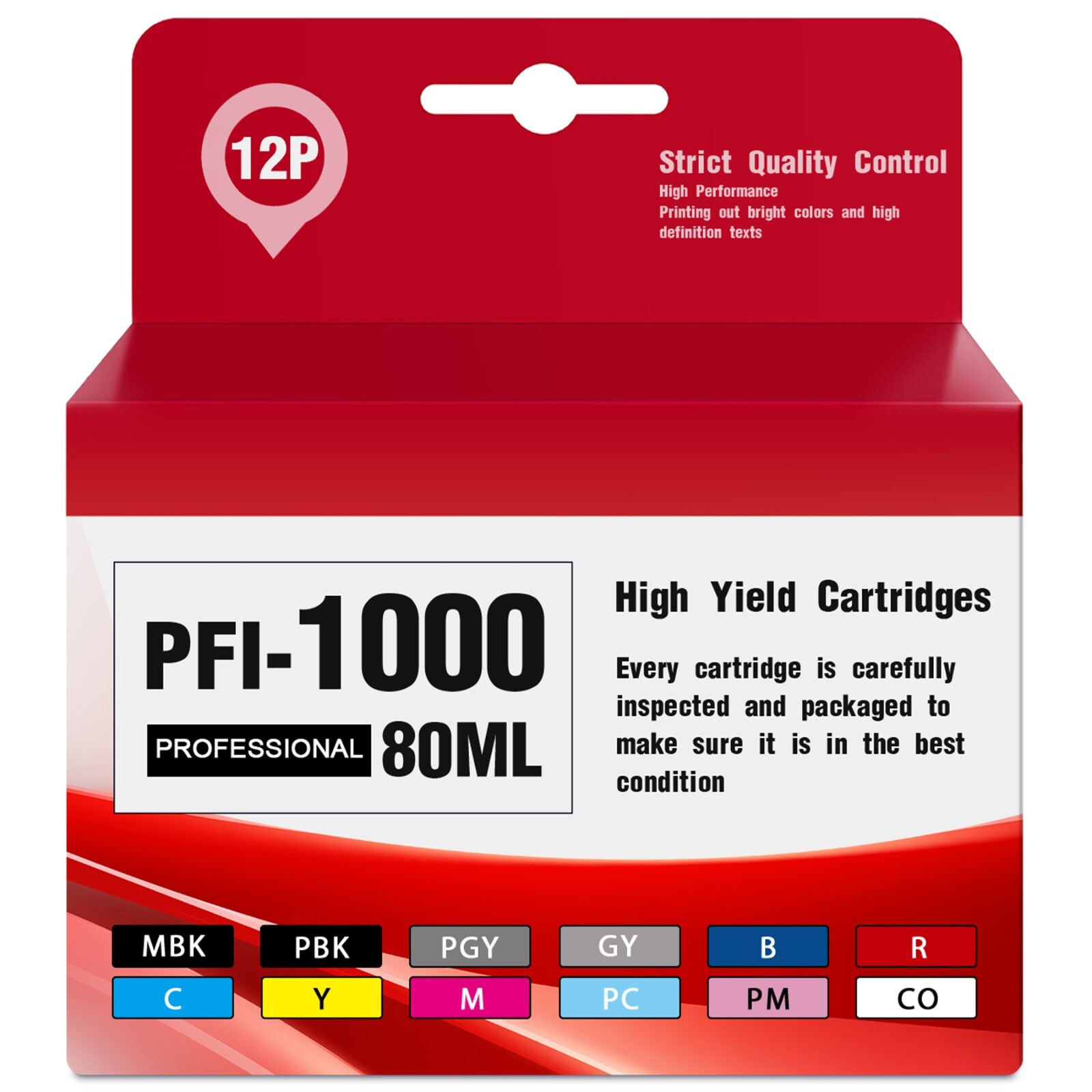 12 Pack PFI-1000 Ink 80ml for Canon imagePROGRAF PRO-1000 Compatible Cartridge