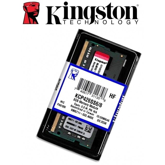 Kingston Branded Memory 8GB DDR4 2666MT/s Single Rank SODIMM (KCP426SS6/8)- New