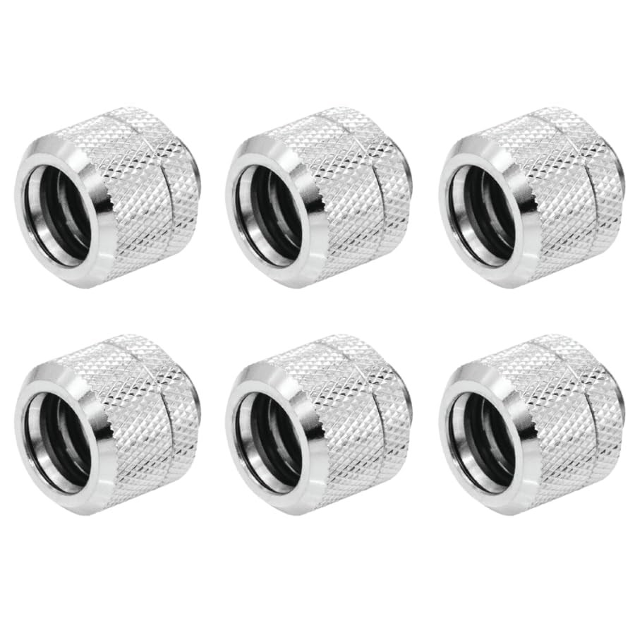 Silver G1/4 To 16mm OD Hard Tube Compression Fitting PC Water Cooling 6 PCS