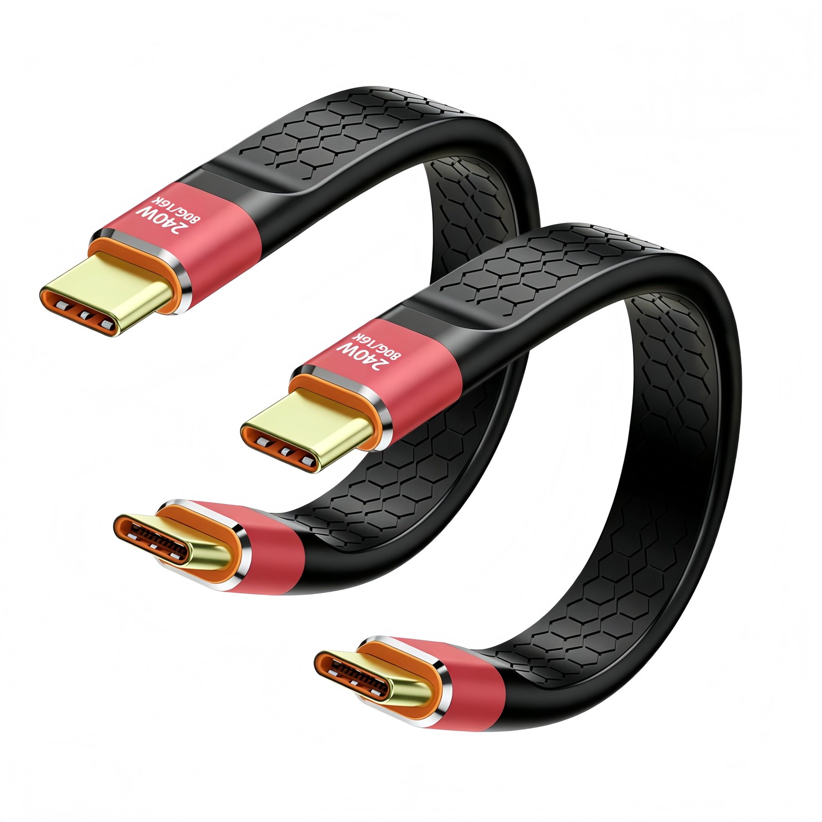 basecolors 2Pack USB 4.0 C Short Cable 5 inches, Black, Red, Gold