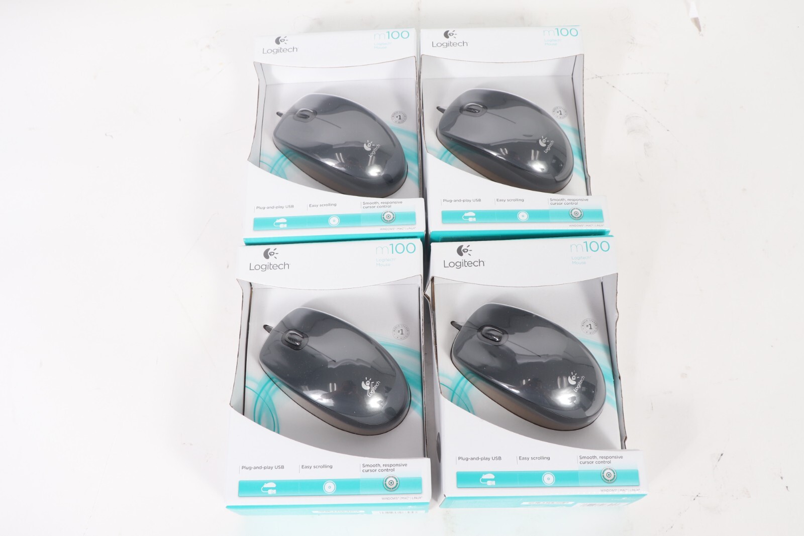Lot of 4 Logitech m100 810-002182 3Button Wired USB Optical Scroll Mouse M-U0026