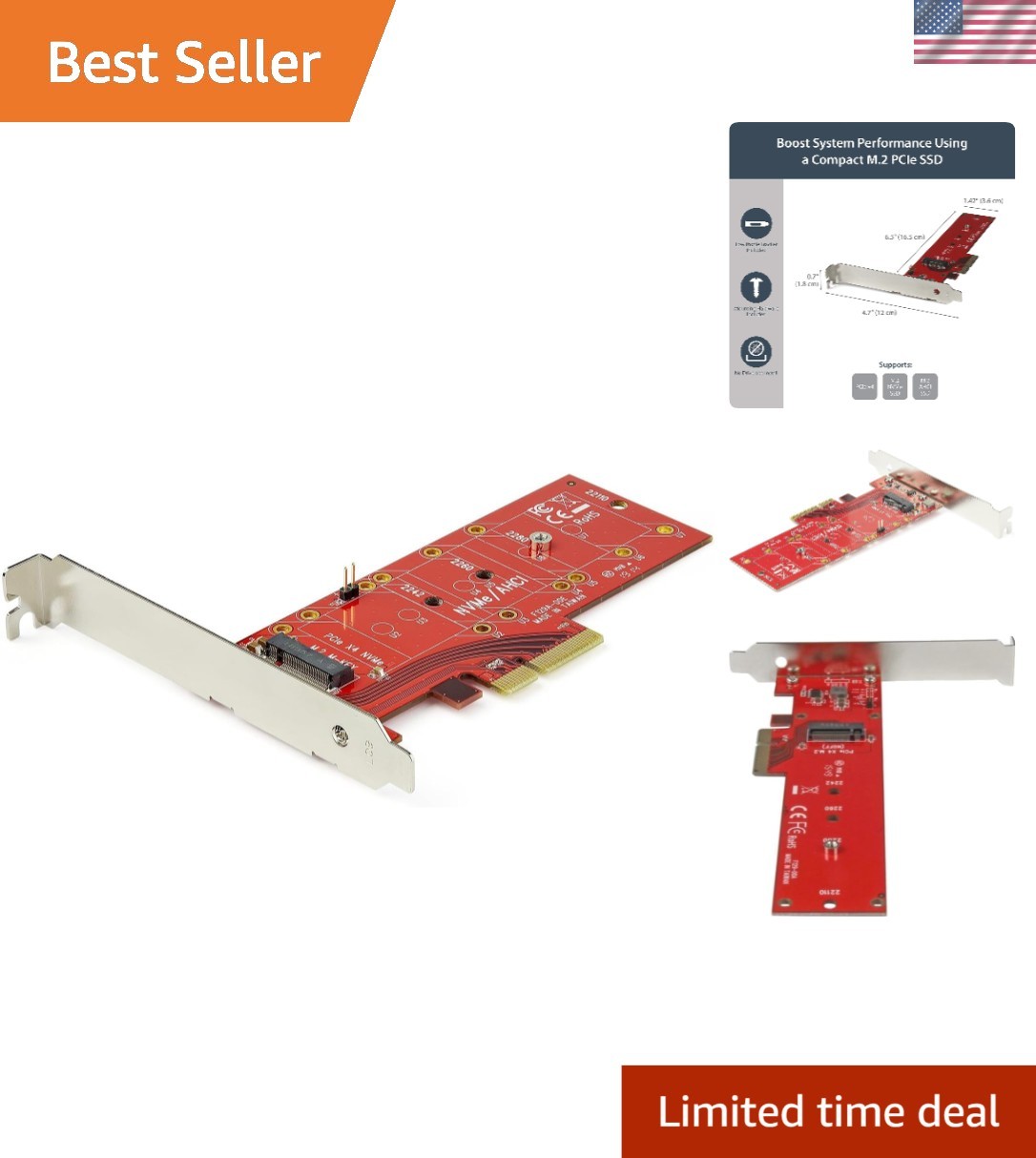 StarTech M.2 PCIe SSD Adapter, x4 PCIe 3.0 NVMe/AHCI, M-Key/NGFF