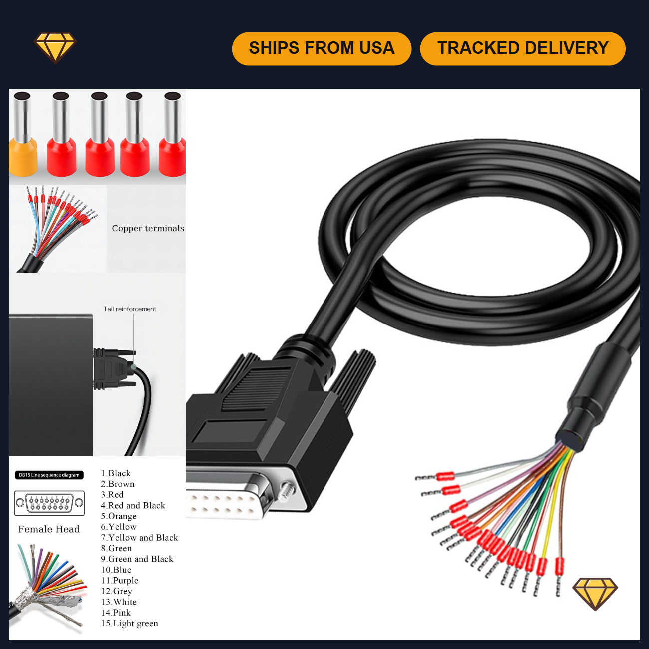 10Ft 26AWG DB15 Female RS232 Serial Extension Cable - 15 Pin Connector, Durable