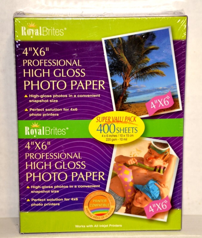 Royal Brites 4" x 6" Professional High Gloss Photo Paper 400 Sheets - New/Sealed