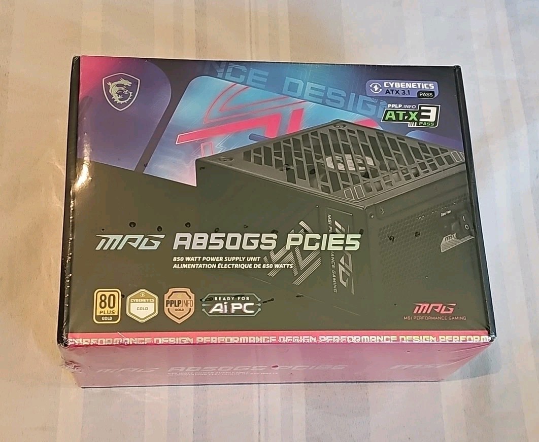 MSI MPG A850GS PCIE5 850W Power Supply, 80+ ATX 3.1 & PCIe 5.1 Low-Noise F/shi