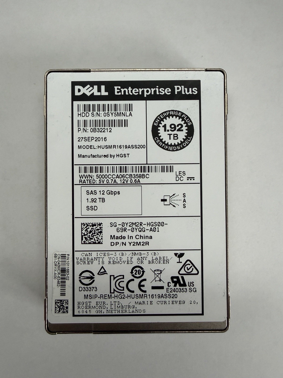 Dell Enterprise Plus 1.92TB 12Gbps SAS 2.5" Solid State Drive HUSMR1619ASS200