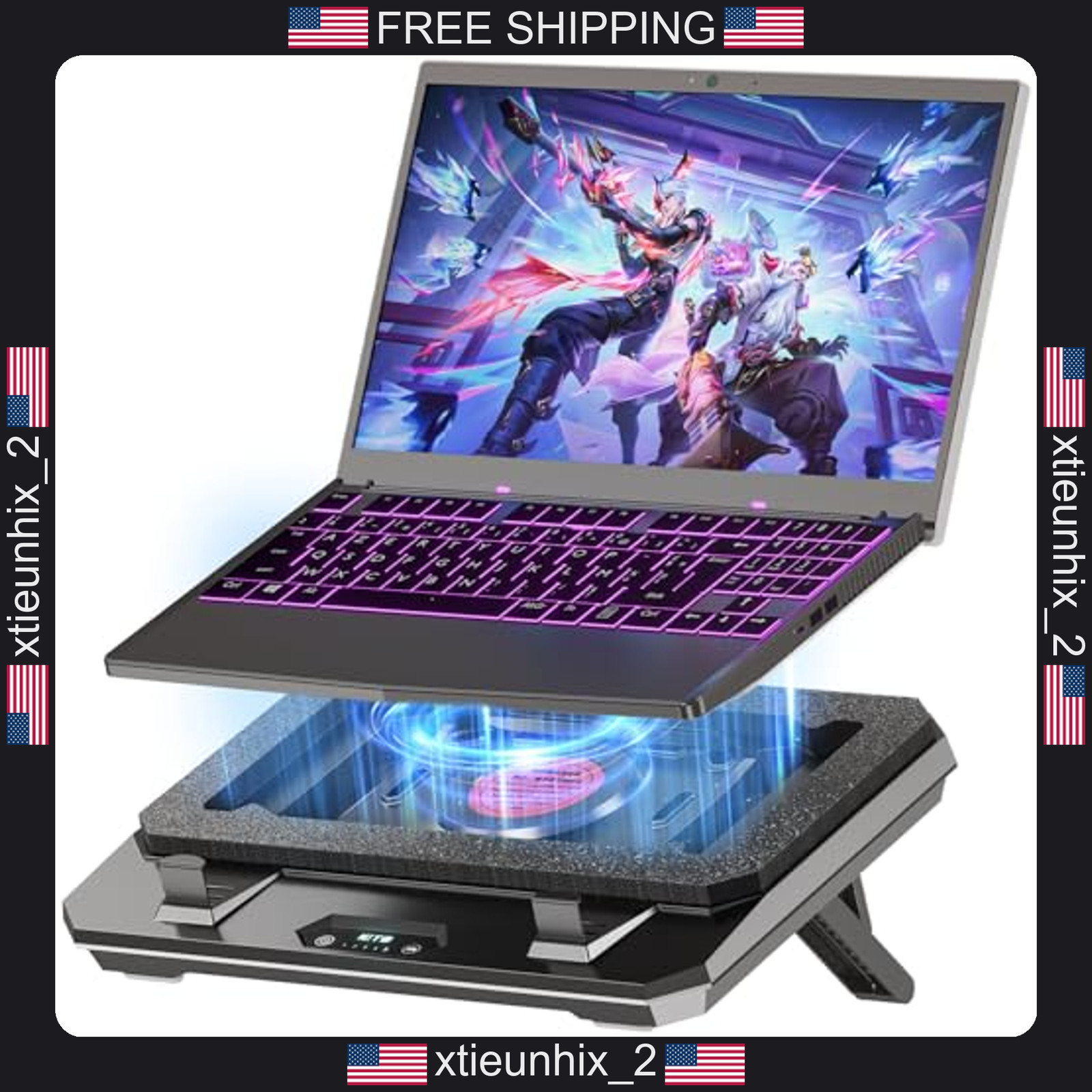 Laptop Cooling Pad 10-17 Inch with Adjustable Stand Turbo Fan Air Filter