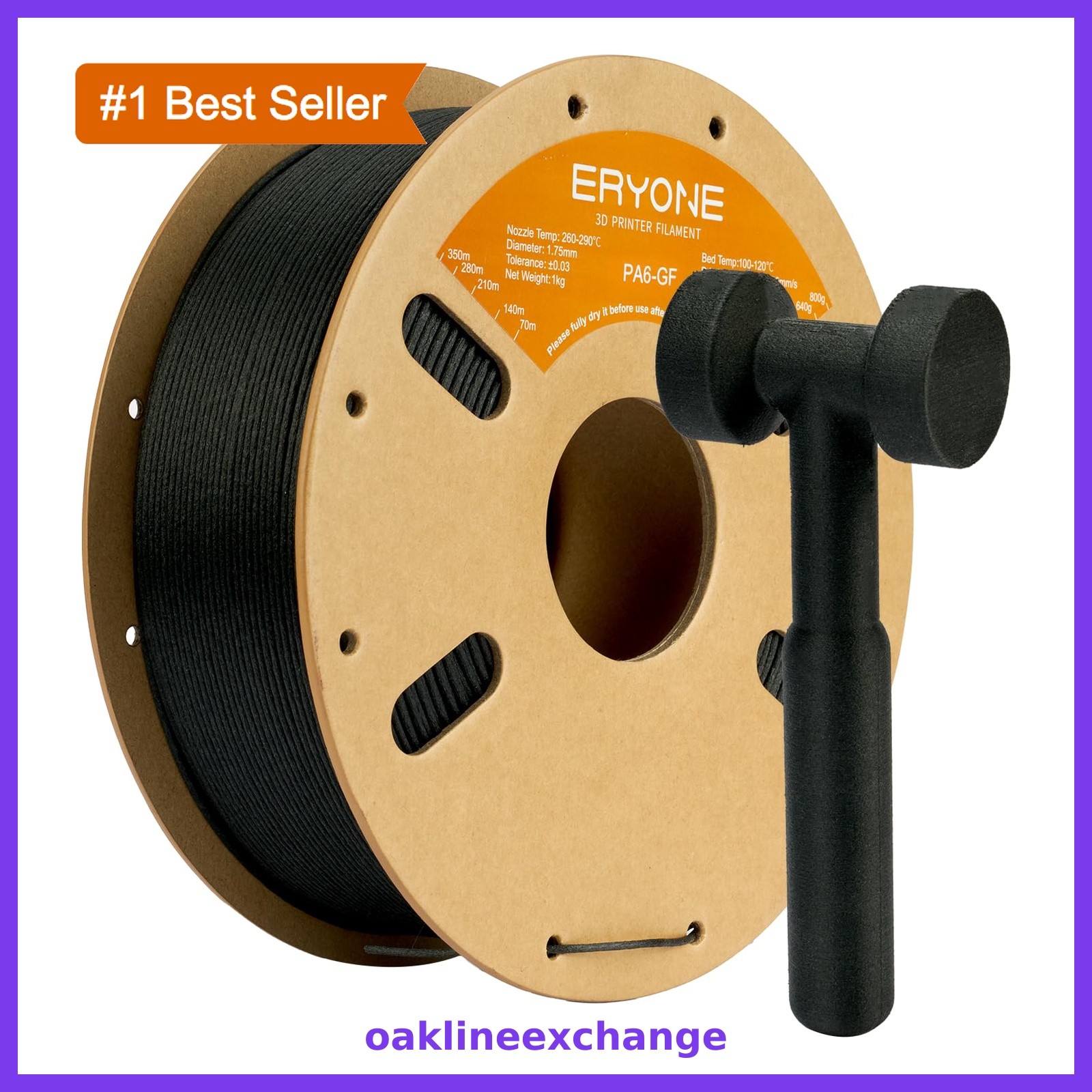 Eryone Nylon 3D Printer Filament, PA6 GF20, Black Color