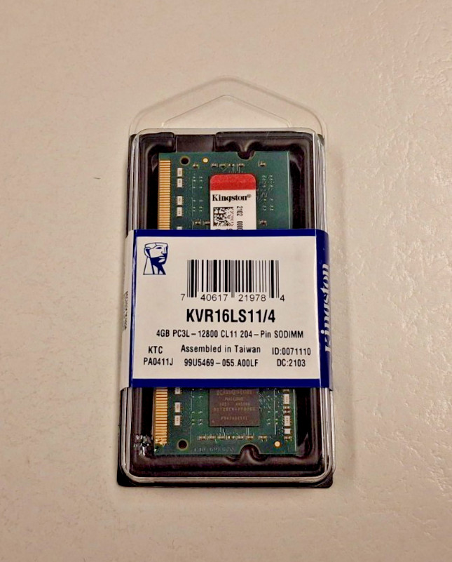 Kingston KVR16LS114 4GB DDR3L PCL3-12800 CL11 204-Pin SODIMM RAM Memory NEW