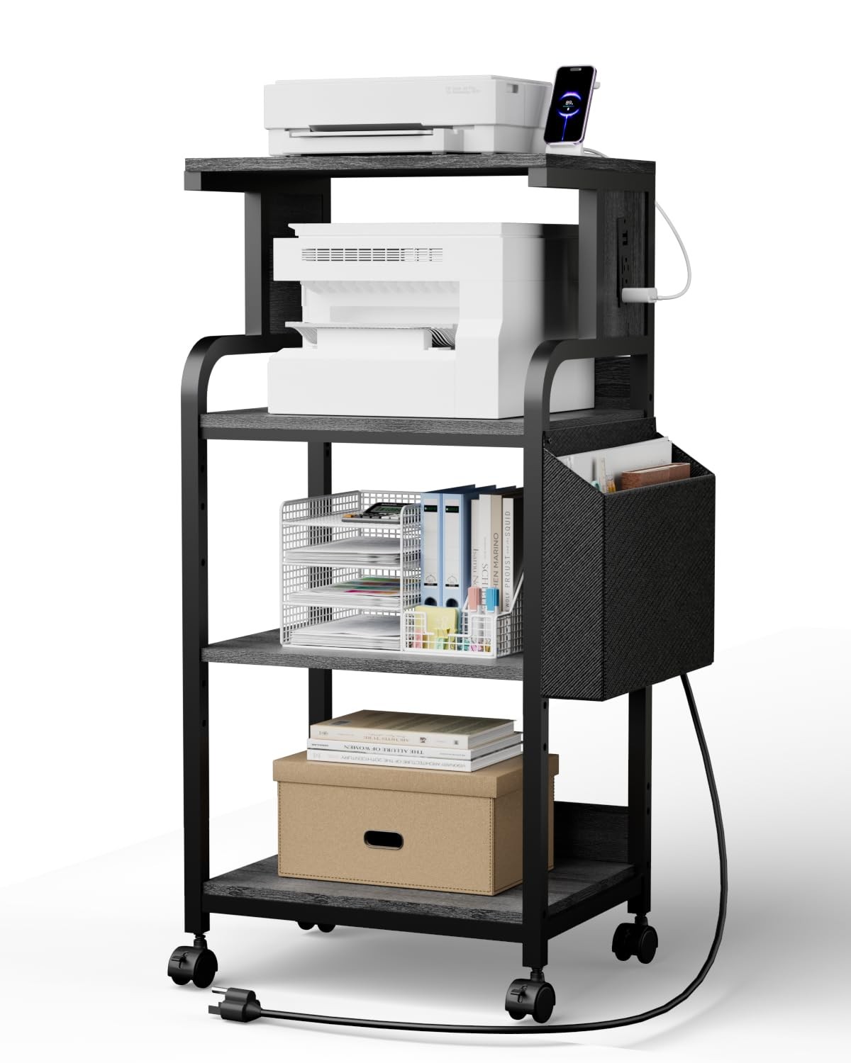 4Tier Printer Stand with Storage, Printer Cart with Adjustable Shelf
