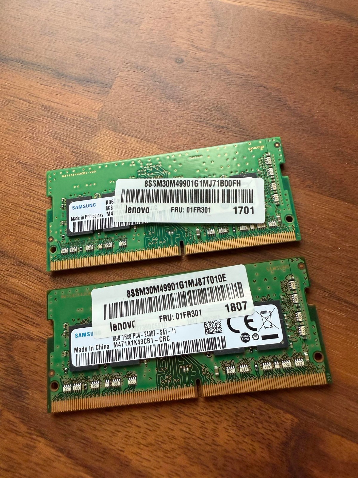 16GB SAMSUNG MEMORY, 8GBx2 , DDR4, 2400, SODIMM, Lenovo - Part No 01FR301