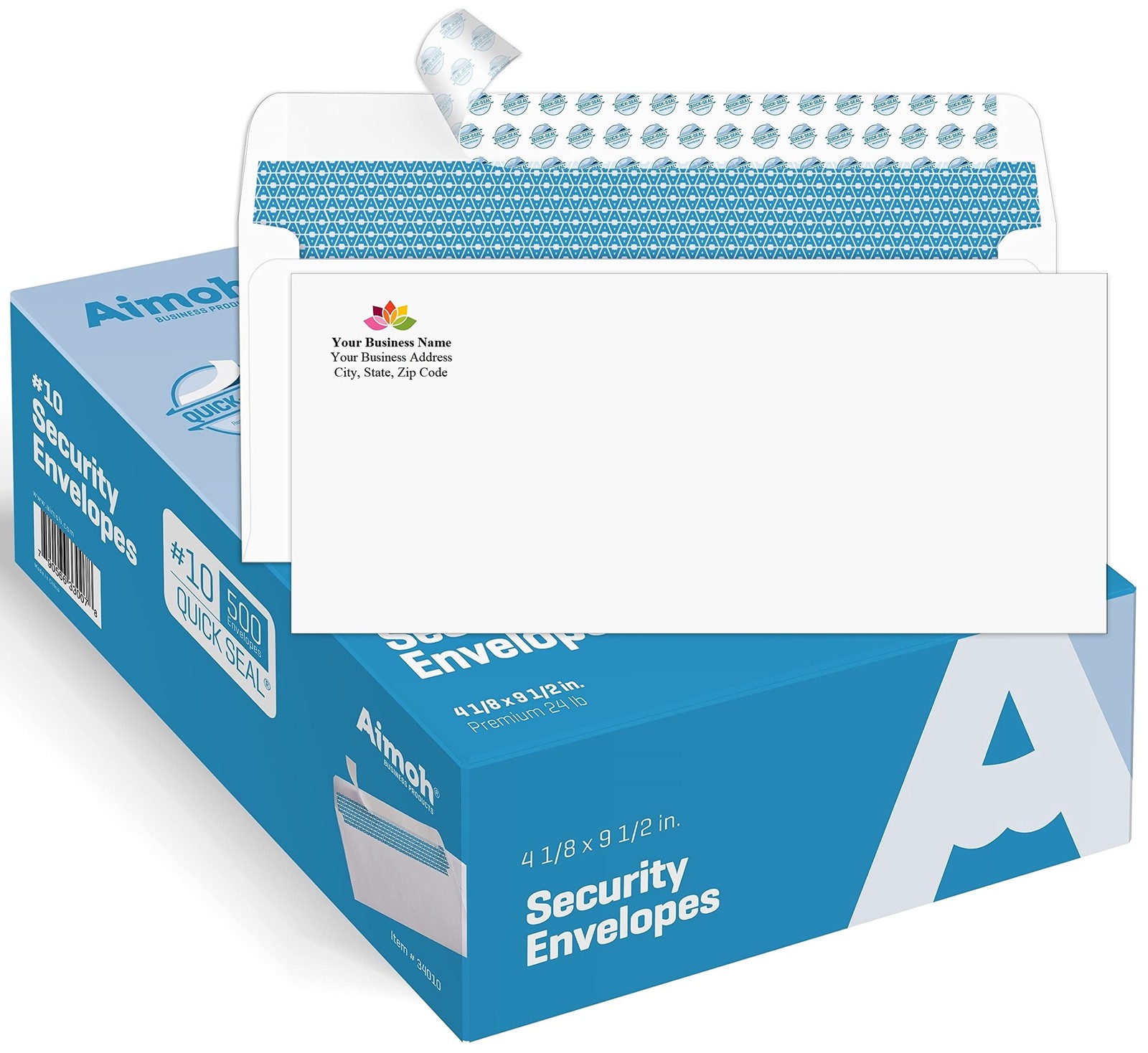 Envelopes #10 Security Self Seal 500ct Personalized Custom Logo White Aimoh