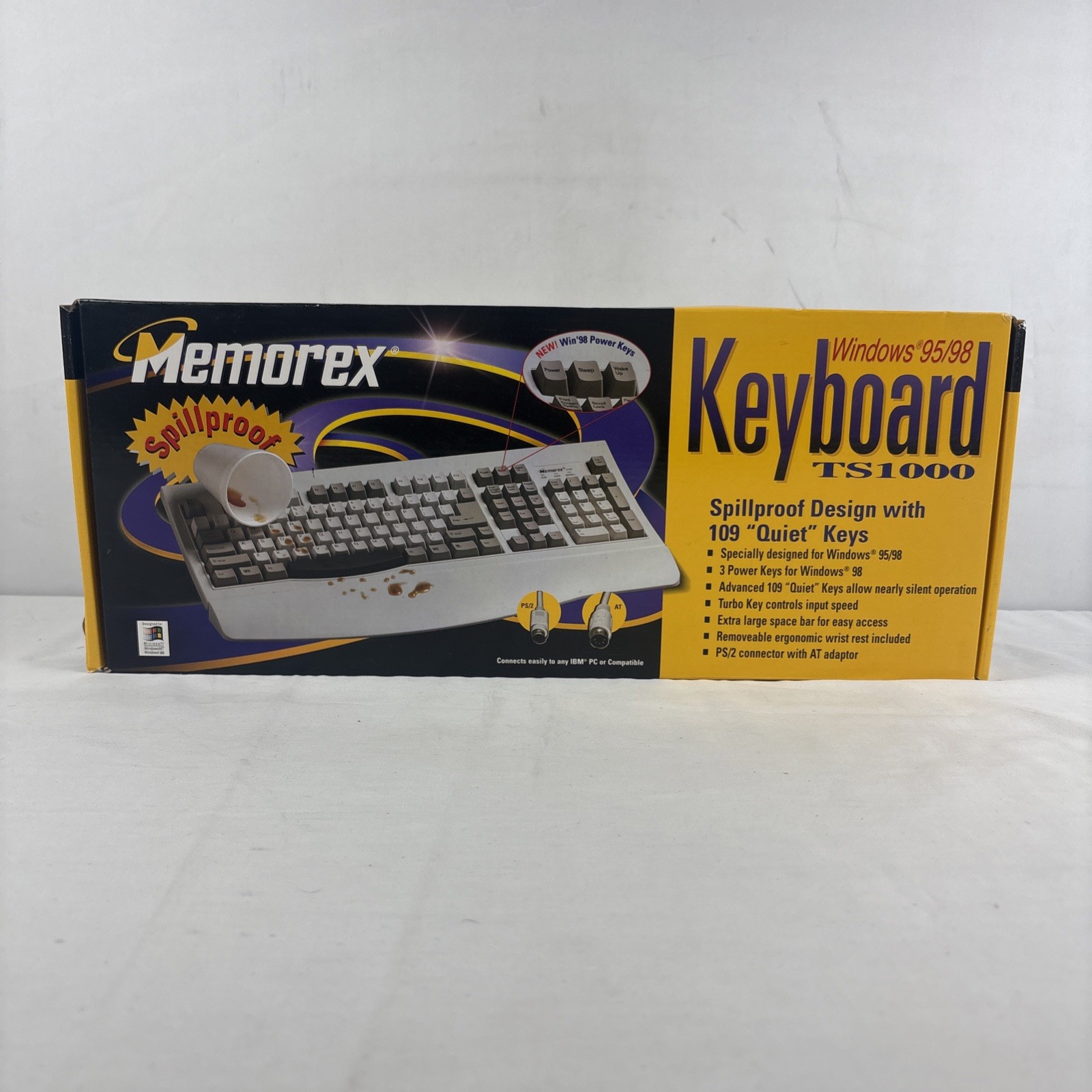 Memorex Keyboard Windows 95/98 TS1000 Spillproof Design 109 Quiet Keys PS/2 New