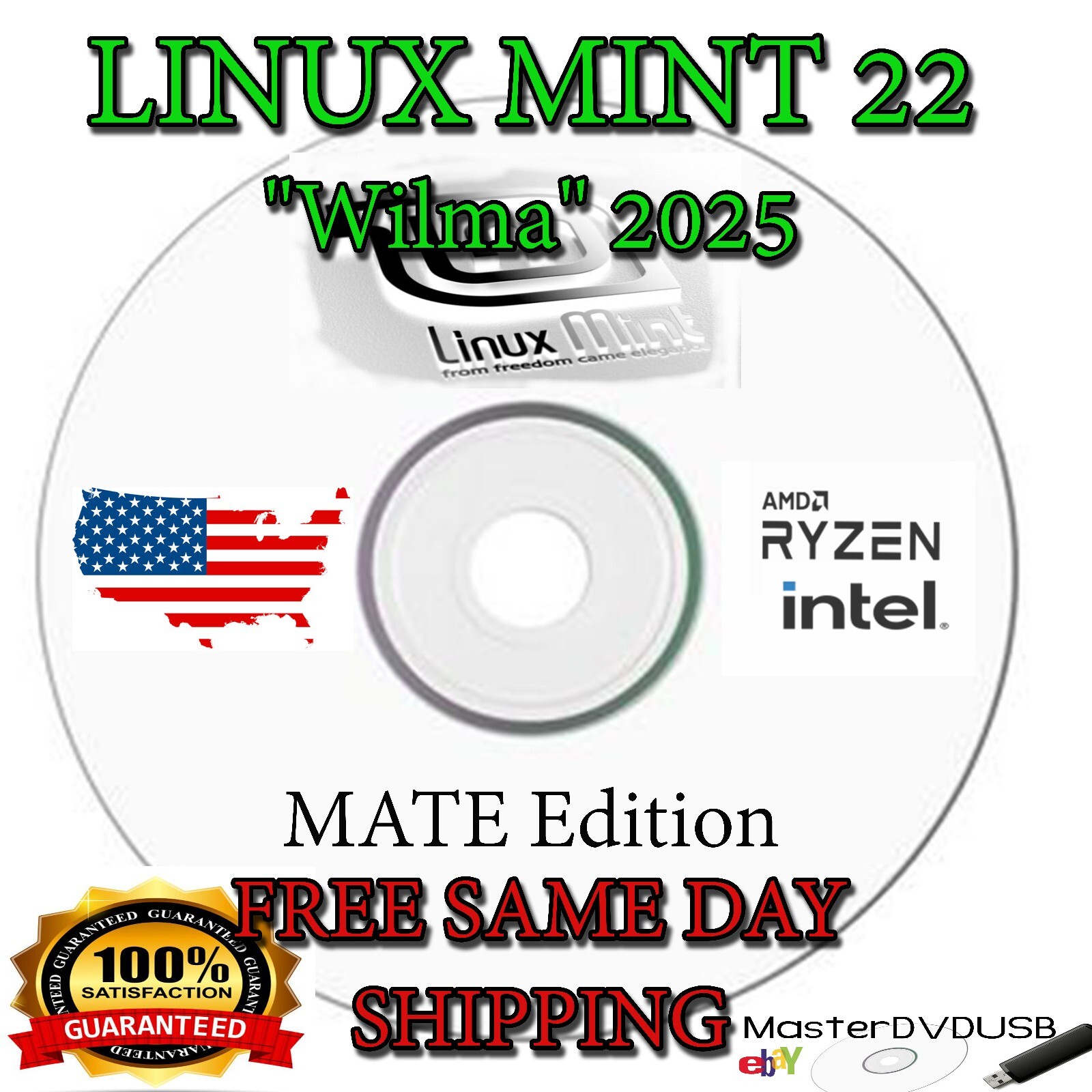Linux Mint 22 "Wilma" 2025 MATE Edition BOOT DVD Same Day Shipping California