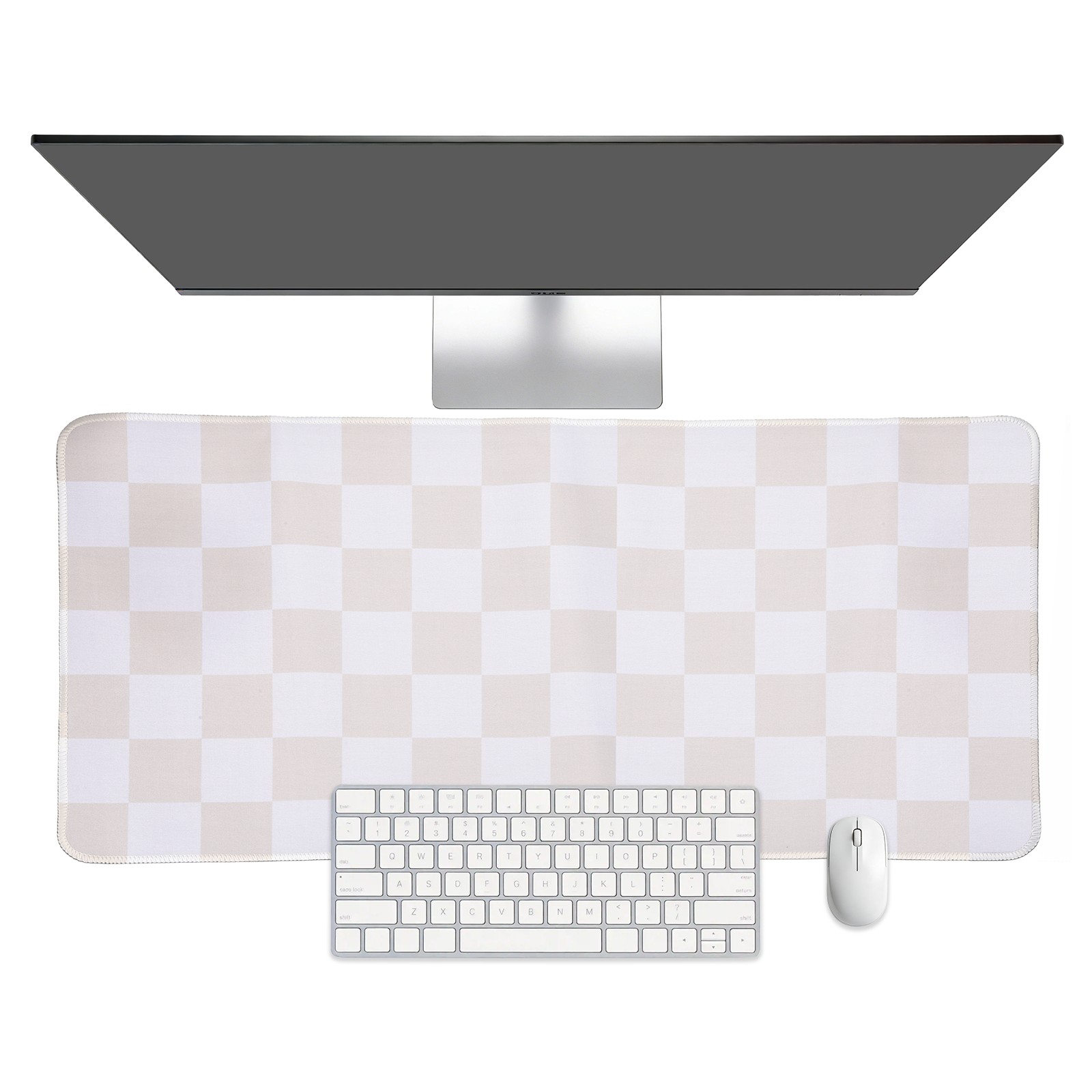 Checkered Desk Mat, 31.5x11.8 Inch Mouse Pad with Non-Slip, Beige/White