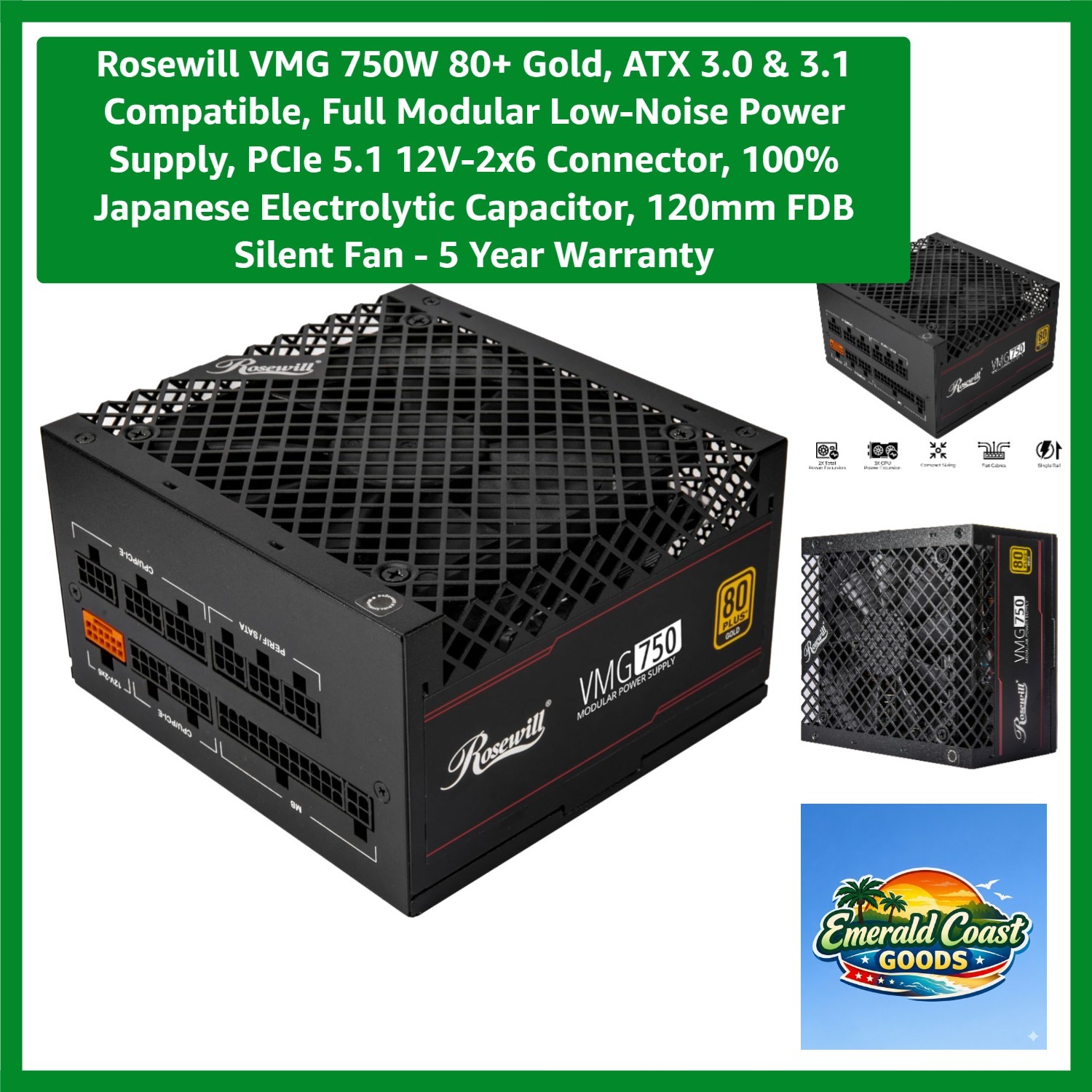 VMG 750W 80+ Gold, ATX 3.0 & 3.1 Compatible, Full Modular Low-Noise Power Sup...