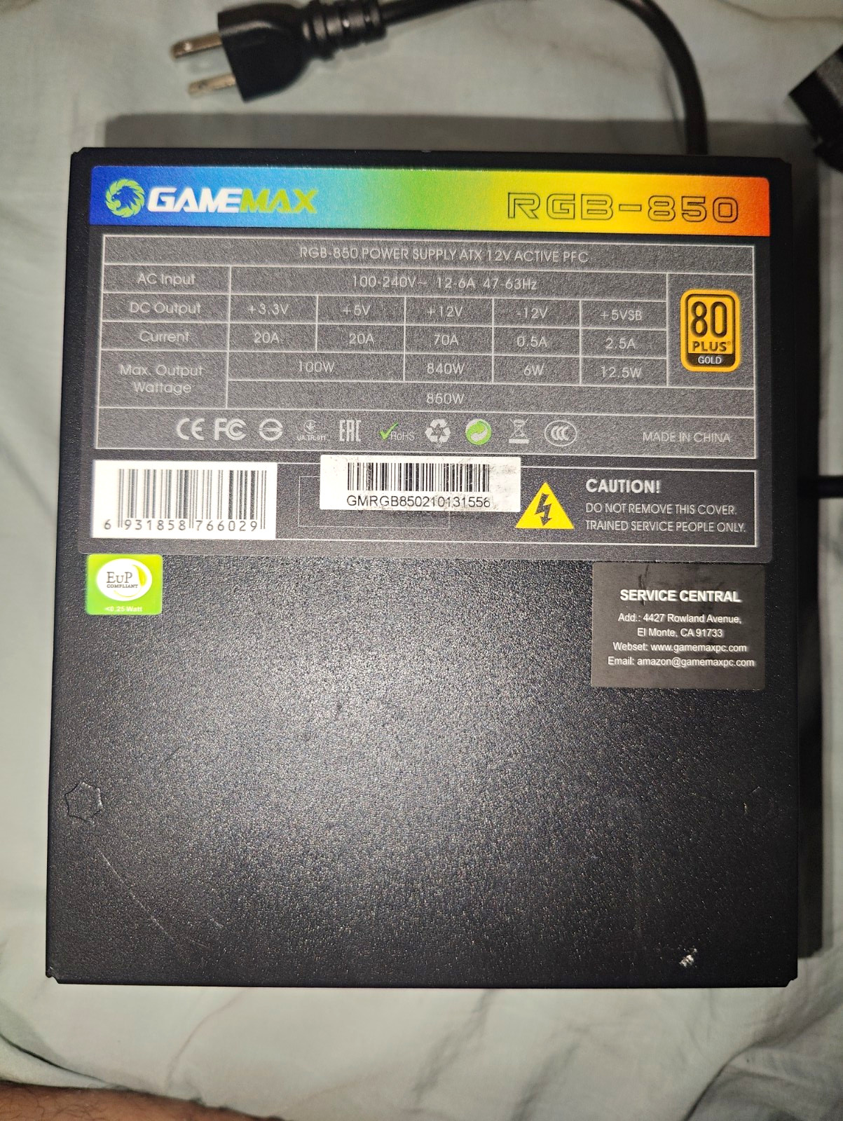 GameMax RGB-850 850W ATX 80 Plus Gold Modular RGB PSU 24-Pin SATA PCIe