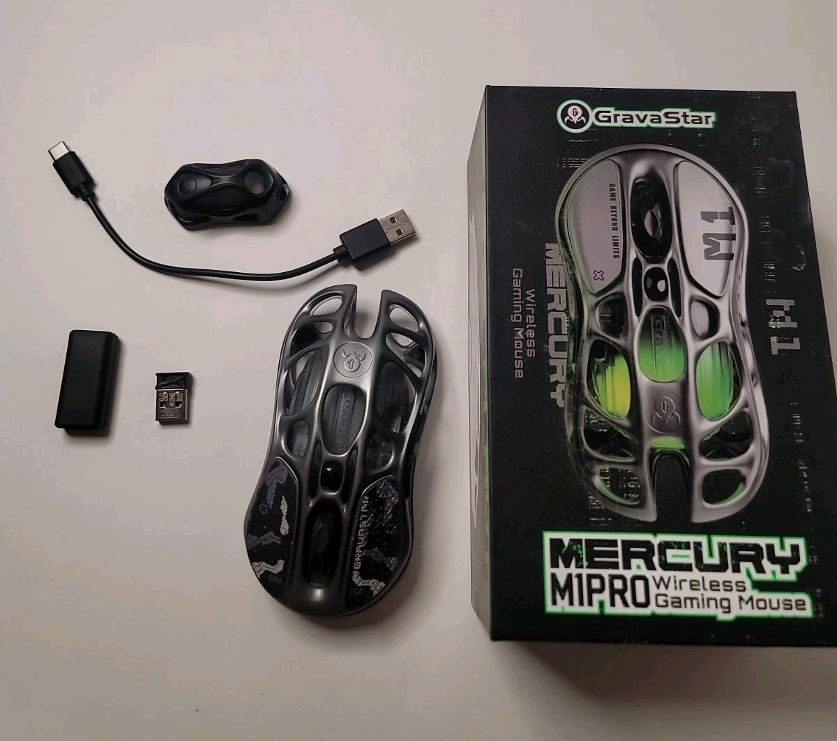 GravaStar Mercury M1 Pro Wireless Gaming Mouse w/ M1 4K dongle, Pre-Owned 