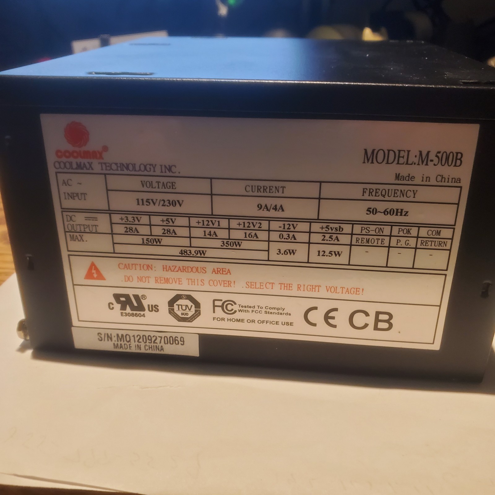 Coolmax M-500B 500W Silent Fan EPS Power Supply