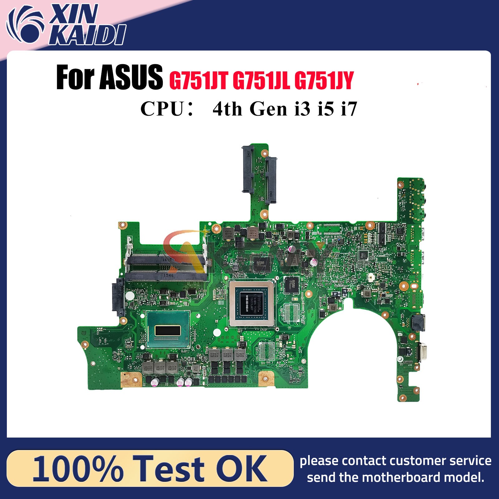 G751JL Laptop Motherboard For ASUS G751JY G751JT Mainboard W/ i3 i5 i7 CPU