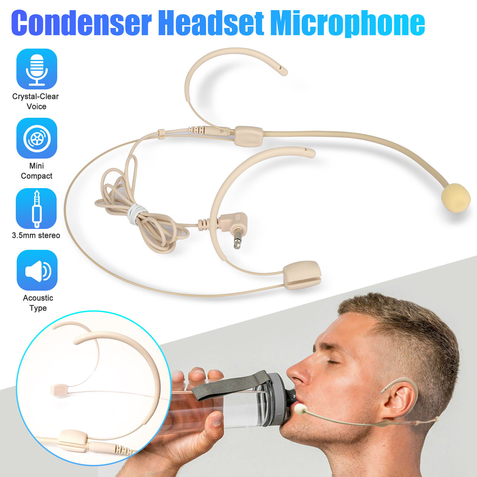 Condenser Headset Earhook for Sennheiser Microphone 3.5mm Wireless Mic System US