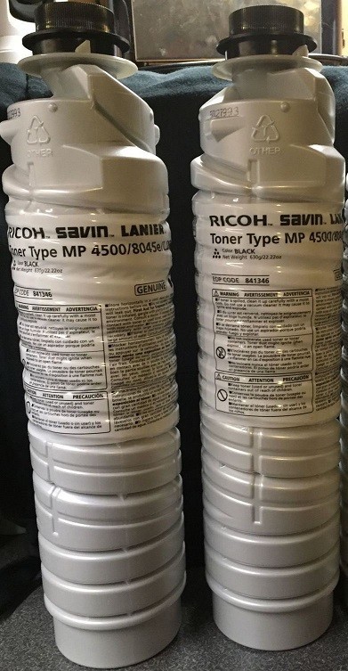 2 Genuine Ricoh 841346 Black Toner Cartridge Bottles MP 3500/4000/4001/4500