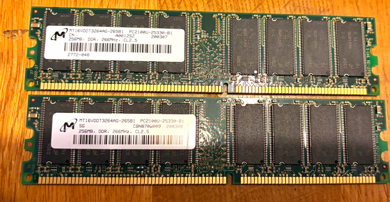 Micron 512MB (2x256MB) DDR SDRAM PC-2100 DDR-266 184-Pin DIMM Non-ECC