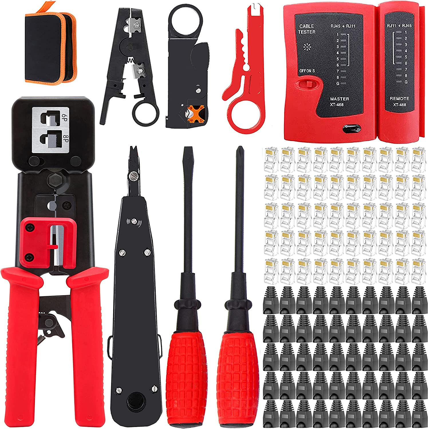 LEATBUY Crimper RJ45 Crimp Tool Set Cat5/Cat5E/Cat6 Crimping Tool for RJ11/RJ12 