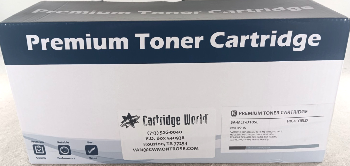 Cartridge World Premium Toner Cartridge Model SA-MLT-D105L High Yield