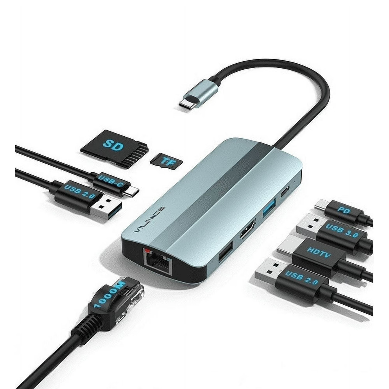 USB-C Docking Station, VILINICE 9-in-1, 87W PD Charging, Aircraft Grade Aluminum