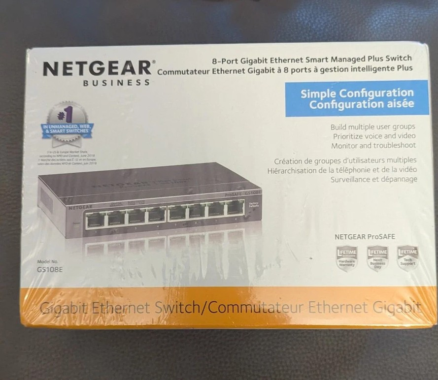 NETGEAR 8 Port Gigabit Ethernet Plus Switch GS108E Desktop or Wall Mount