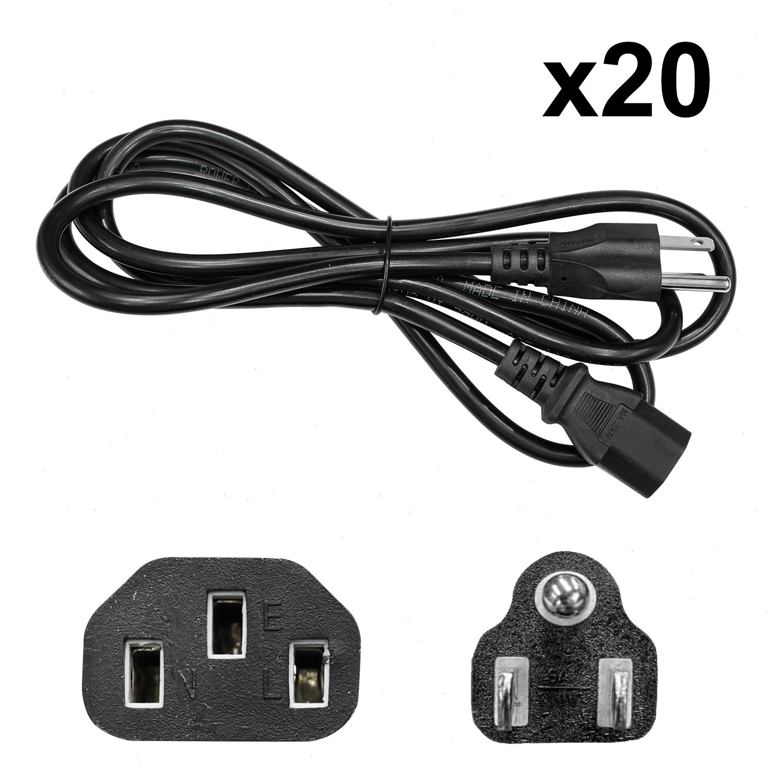 Lot of 20 Computer PC Monitor 3 Prong Power Cord Cable IEC320 18AWG PC COMPUTER