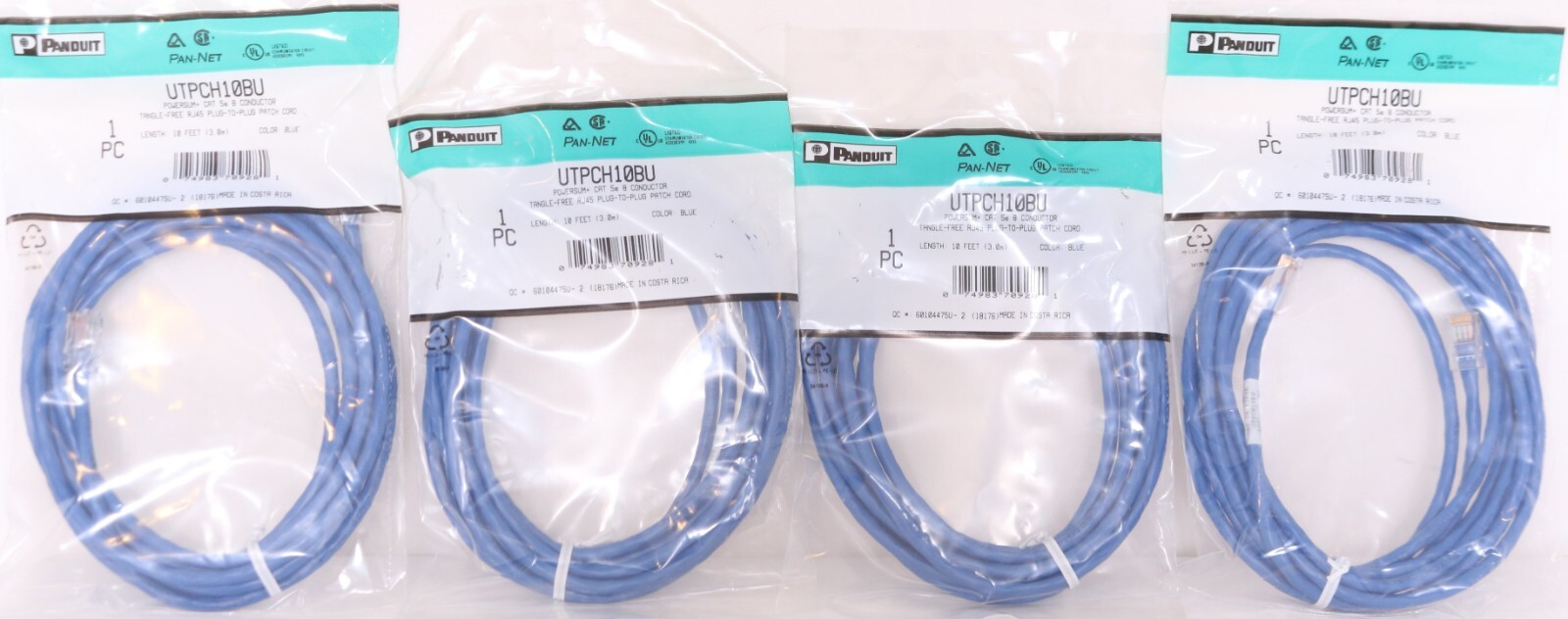 4 Pk Panduit UTPCH10BU Powersum+ CAT 5e Conductor RJ45 Plug-to-Plug Patch Cord