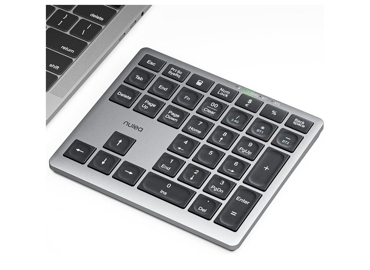 Wireless Number Pad For Laptop W/Bluetooth 5.0 2.4G Connection Black/Grey