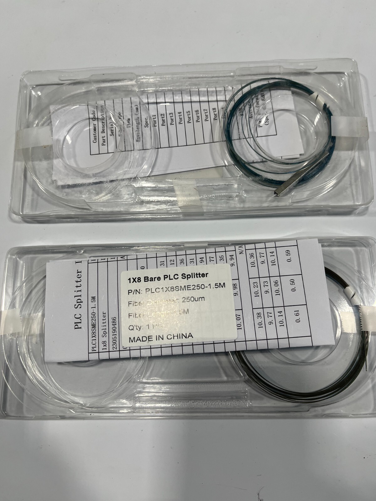 1x8 PLC Fiber Optic Splitter, 1.5 Meter, No Connectors, 10 Units Per Pack