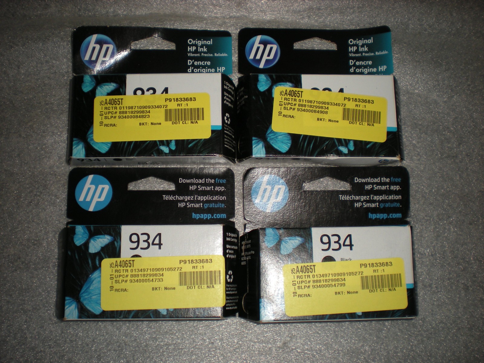 New Sealed Lot of 4 Genuine HP 934 Black Ink Cartridge C2P19AN Exp 2022 2025