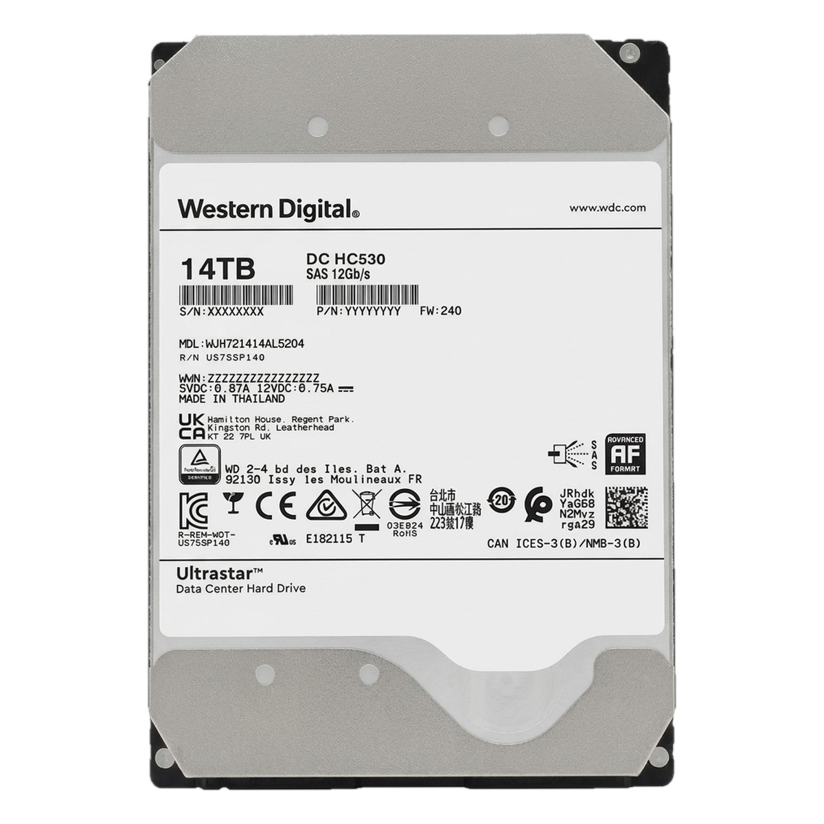 WD DC HC530 14TB WUH721414AL5204 0F31052 7.2K RPM SAS 12Gb/s 512e 3.5" HDD